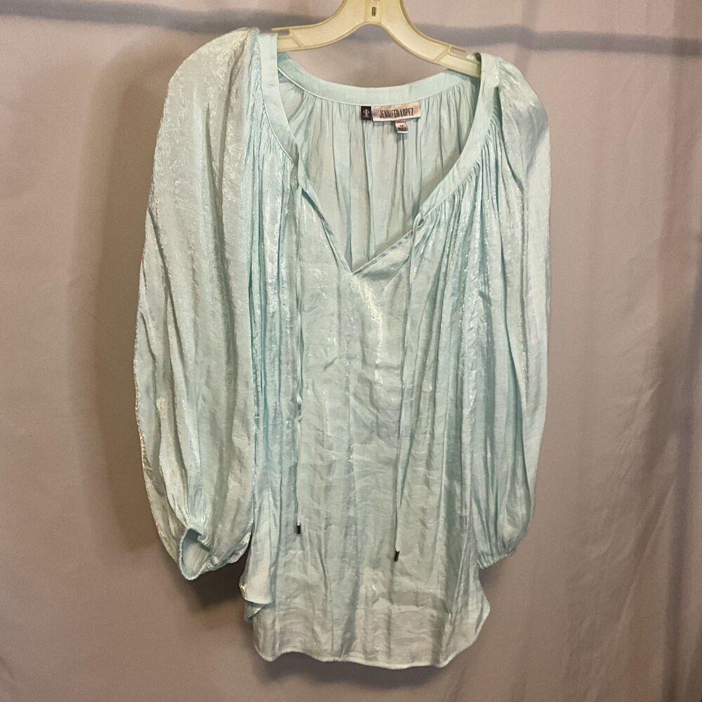 Jennifer Lopez Plus 1X, long sleeve blouse,lightweight,Turqoise Green/casual